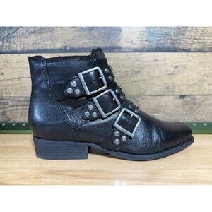 Zodiac Adele Triple Buckle Leather Studded Women’s Black Heeled Booties Sz 9